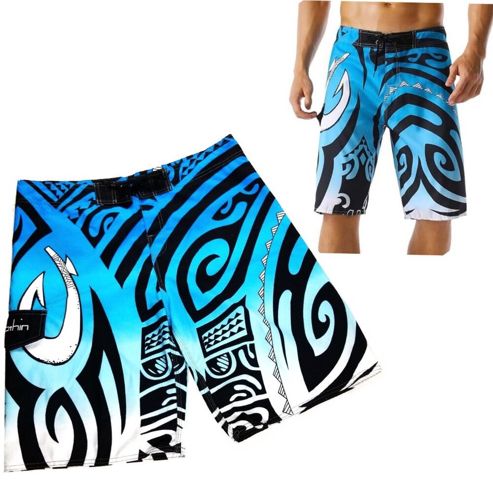 Hawaiian Wave Printed Boardshorts Swim Trunks Beachwear Quick Dry Lightweight 40